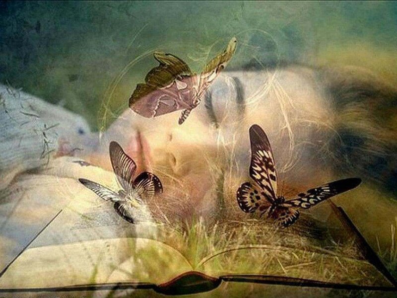 Woman Sleeping with Butterflies — Green