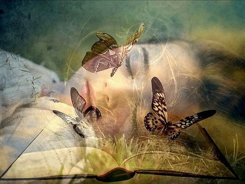 Woman Sleeping with Butterflies