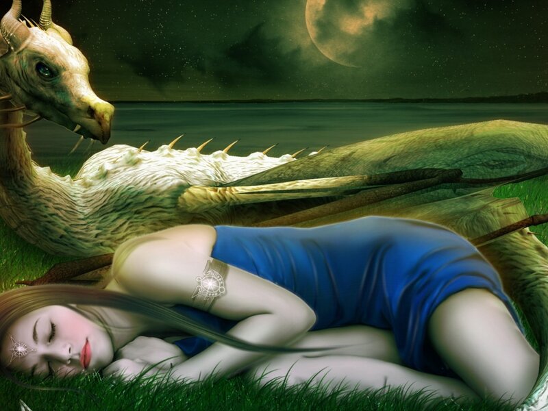 Woman Sleeping with Dragon — Blue