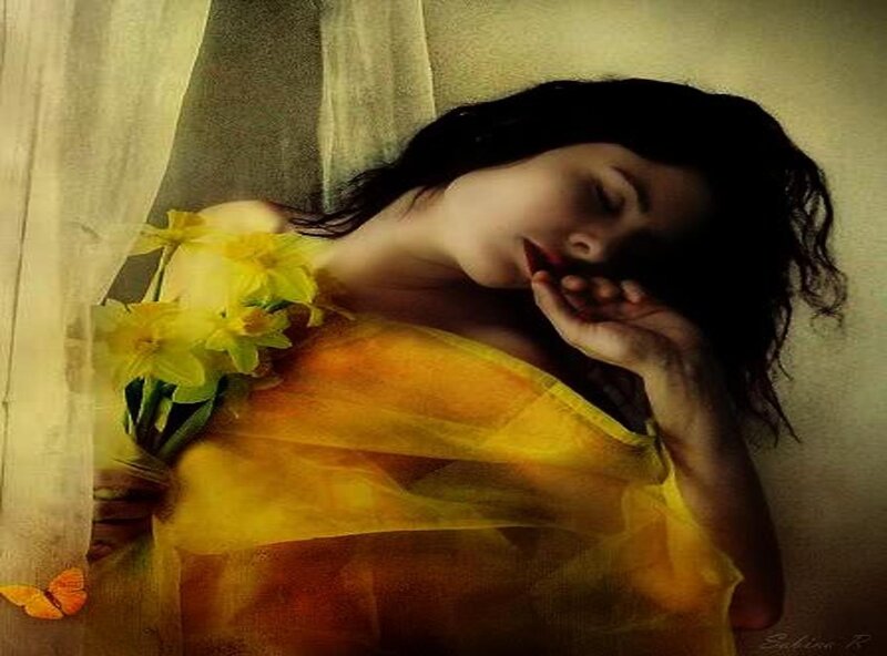 woman sleeping with flowers