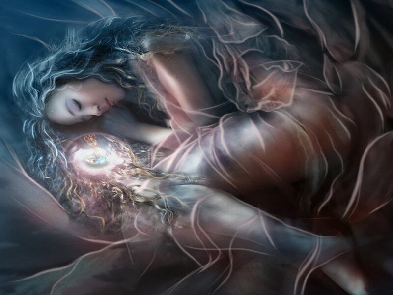 Woman Sleeping with Glowing Object