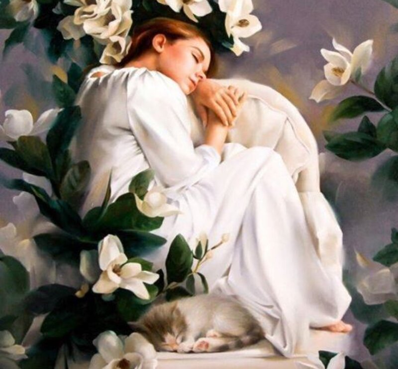Woman Sleeping with Kitten