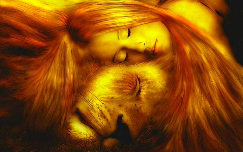 Woman Sleeping with Lion
