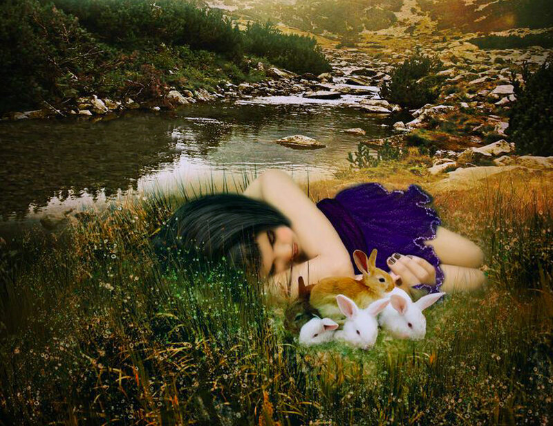 Woman Sleeping with Rabbits