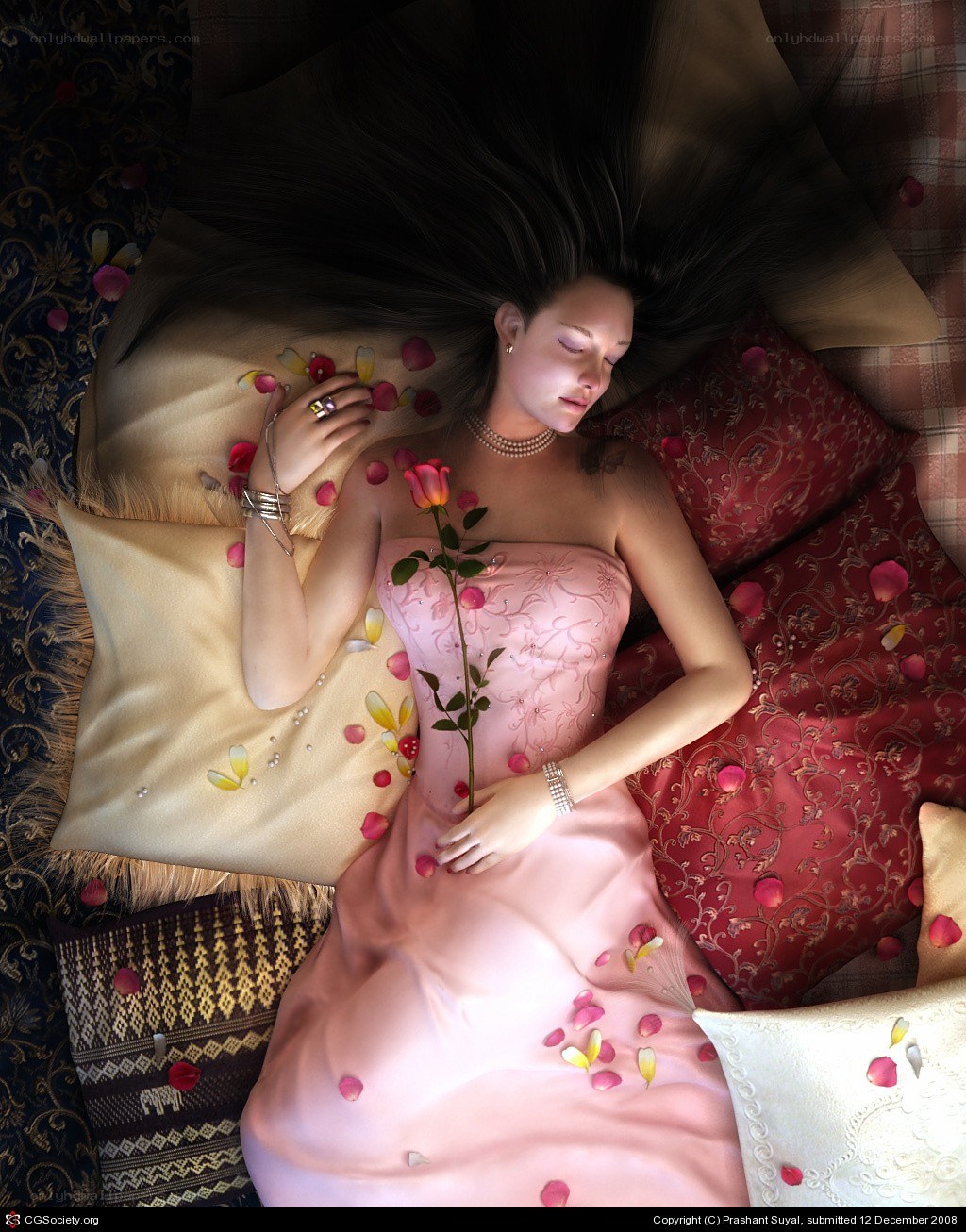 woman sleeping with rose