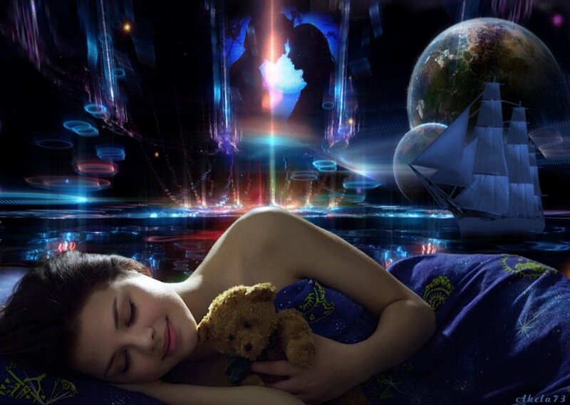 Woman Sleeping with Teddy Bear — Blue