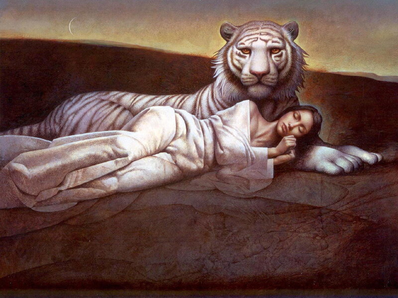 Woman Sleeping with Tiger