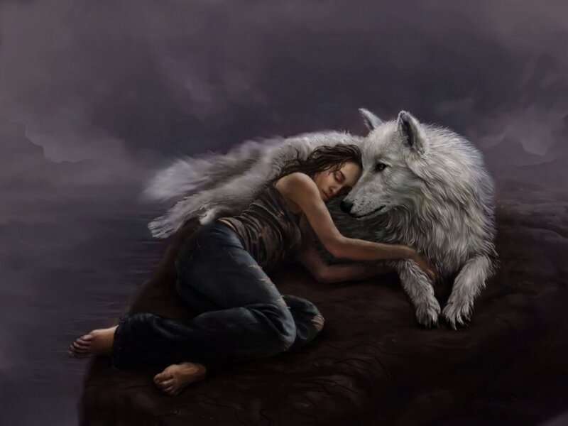 Woman Sleeping with Wolf