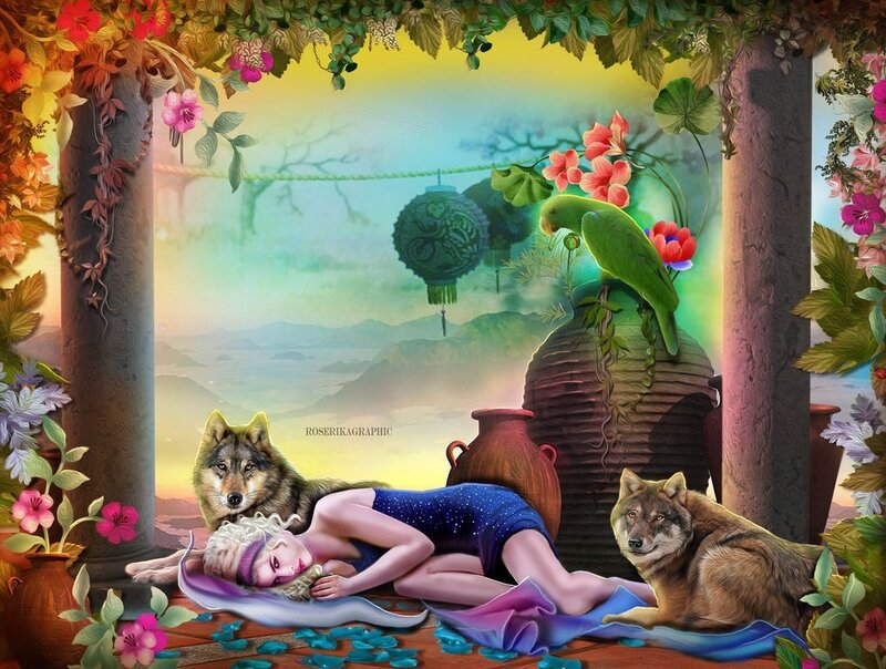 Woman Sleeping with Wolves — Blue