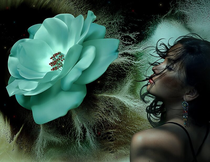 Woman Smelling Flower — Teal