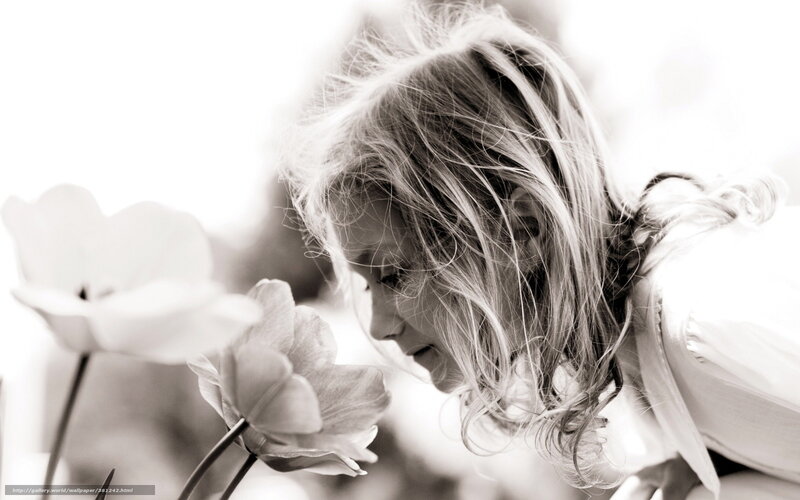 Woman Smelling Flowers — Black, Serene