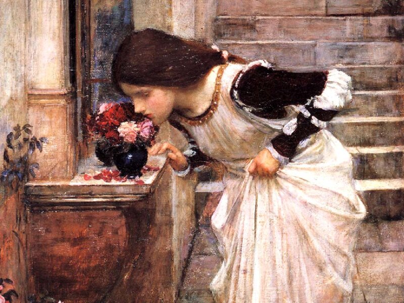 Woman Smelling Flowers — White, Calm