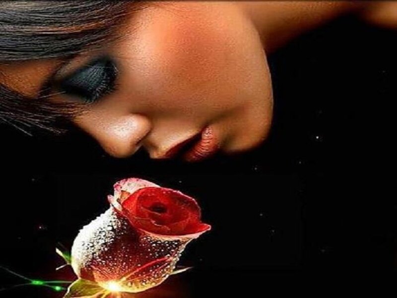 Woman Smelling Rose — Black, Dramatic
