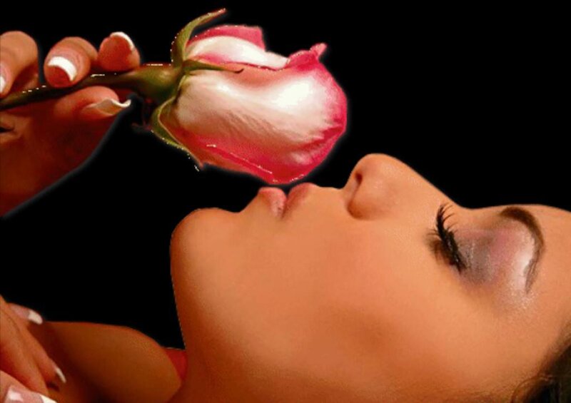 Woman Smelling Rose — Black, Serene