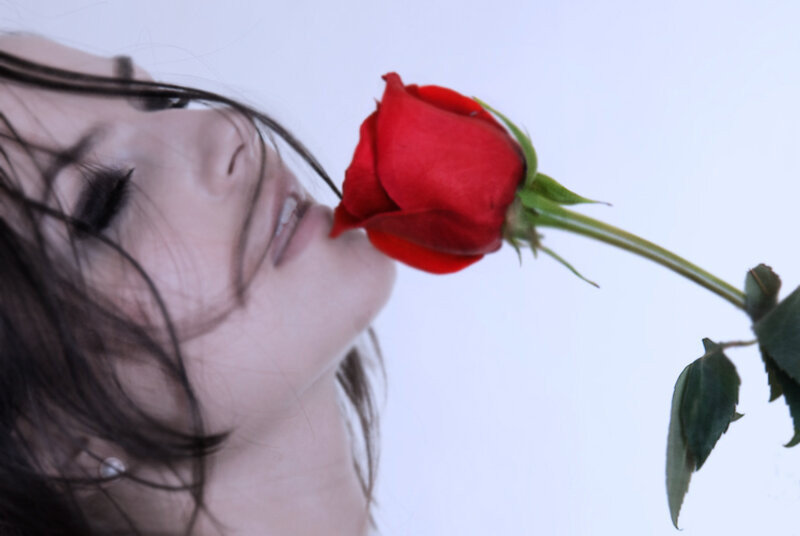 Woman Smelling Rose — Red