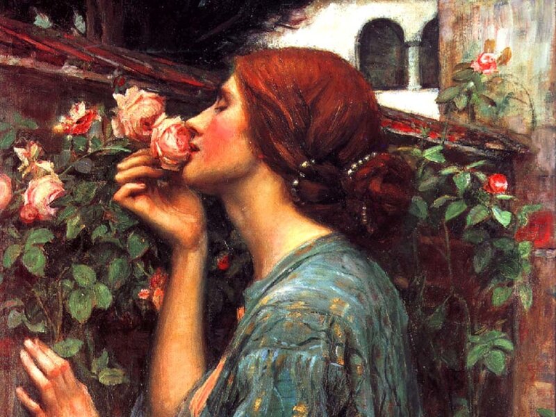 Woman Smelling Roses — Green