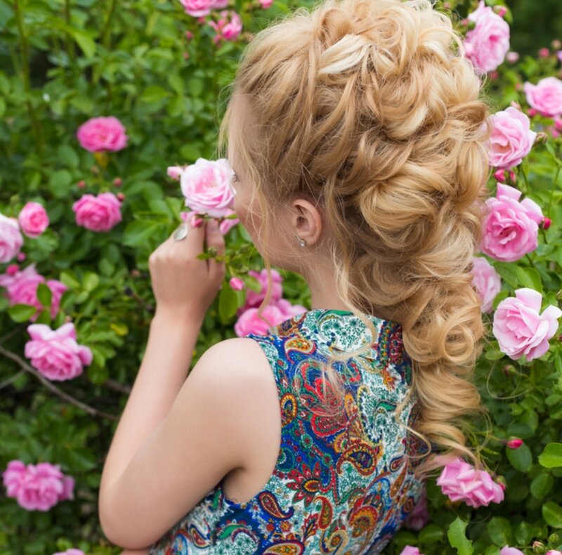 Woman Smelling Roses — Pink, Serene, Spring