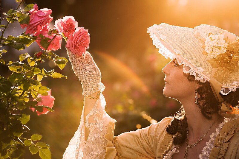 Woman Smelling Roses — Pink