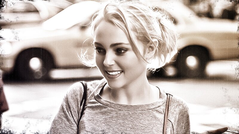 woman smiling on street