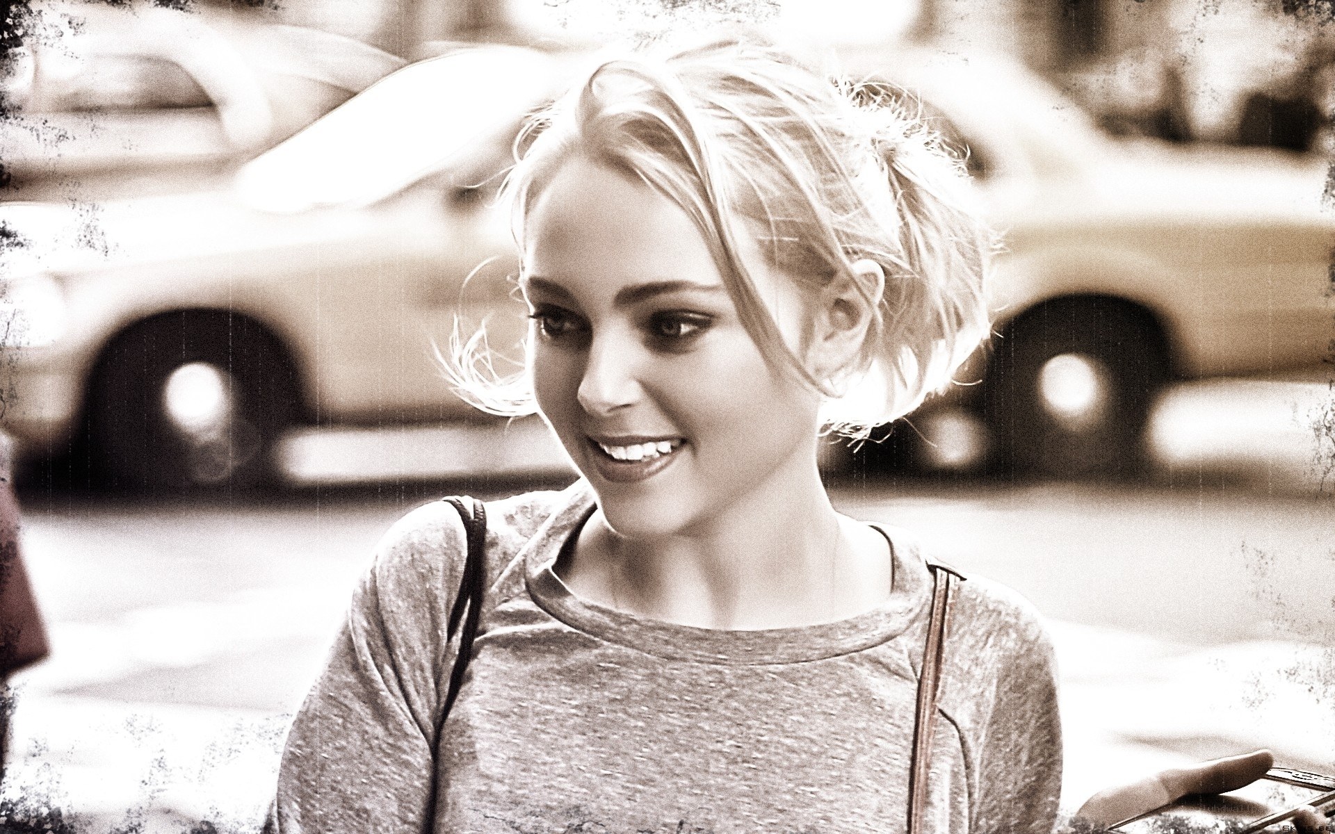 woman smiling on street