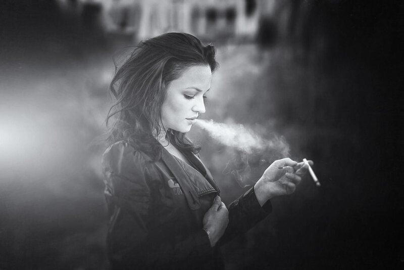 woman smoking a cigarette