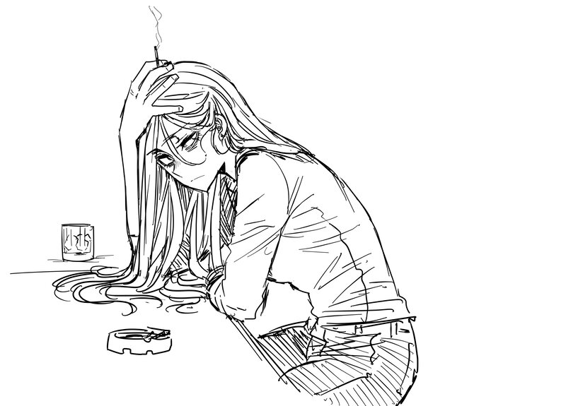 Woman Smoking at Table