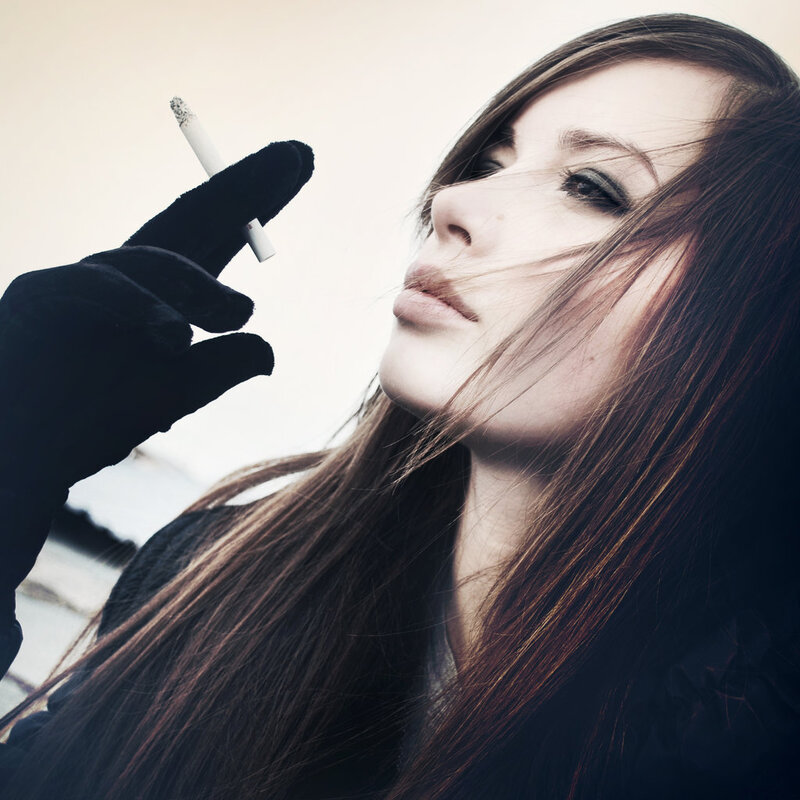 woman smoking cigarette