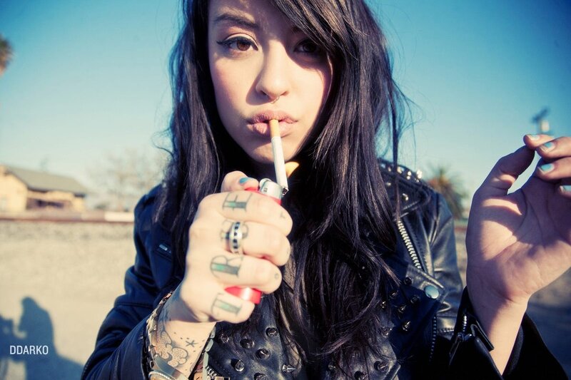 woman smoking cigarette