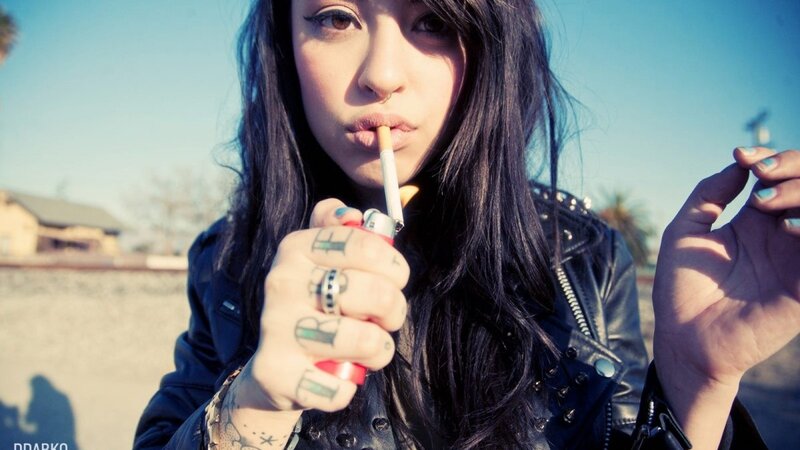 woman smoking cigarette