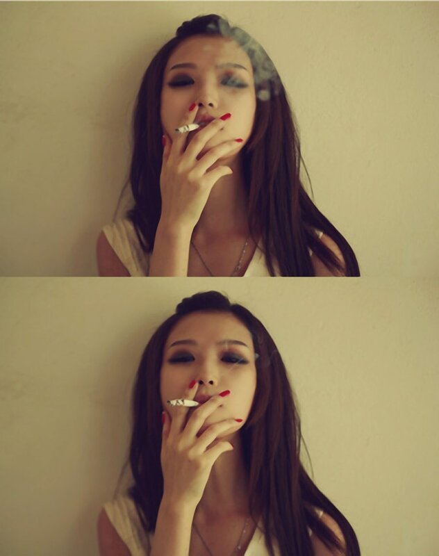 Woman Smoking Cigarette — Beige