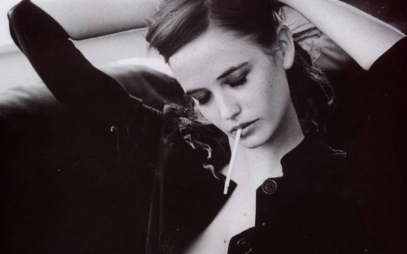 Woman Smoking Cigarette — Black, Contemplative, Photograph, Smoke