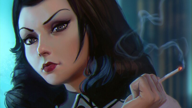 Woman Smoking Cigarette — Black, Dramatic, Digital Art, Smoke