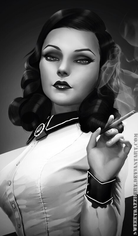 Woman Smoking Cigarette — Black, Dramatic, Digital Art