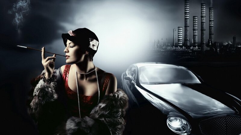 Woman Smoking Cigarette — Black, Dramatic, Night
