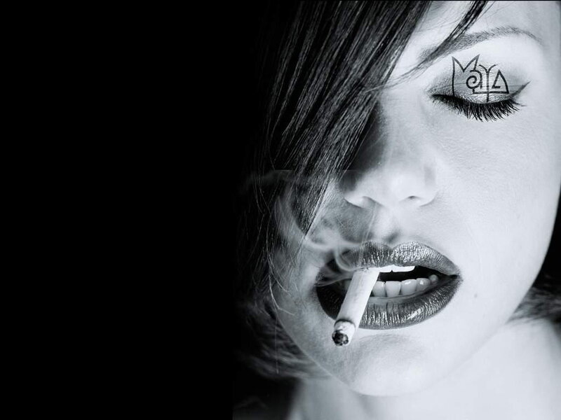 Woman Smoking Cigarette — Black, Dramatic, Photograph, Smoke, Eyeliner