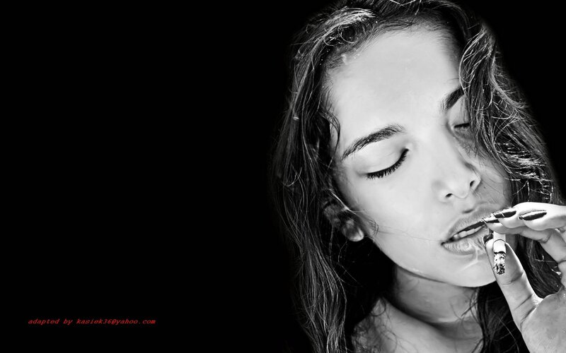 Woman Smoking Cigarette — Black, Dramatic, Photograph