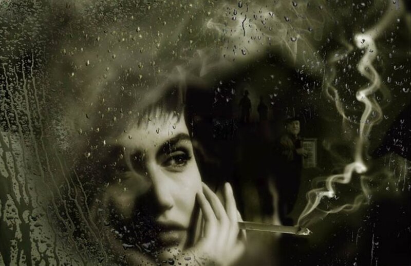 Woman Smoking Cigarette — Black, Melancholic