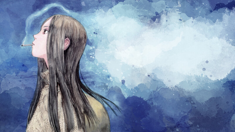 Woman Smoking Cigarette — Blue, Contemplative