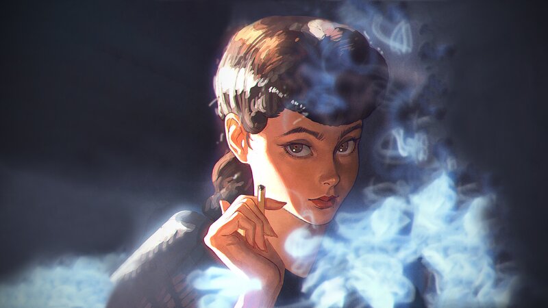 Woman Smoking Cigarette — Blue, Dramatic, Night, Digital Art