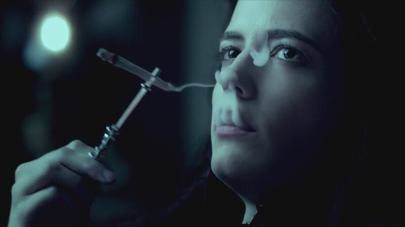 Woman Smoking Cigarette — Blue, Dramatic