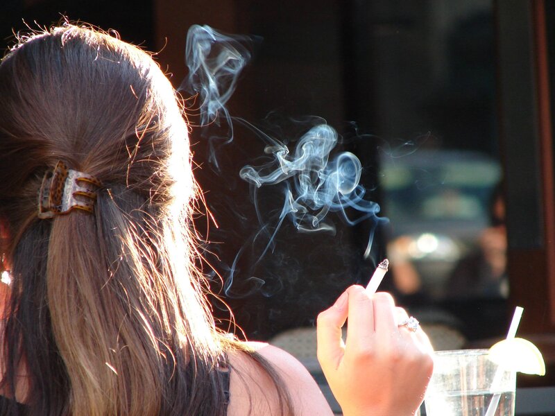 Woman Smoking Cigarette — Brown, Calm, Afternoon, Photograph