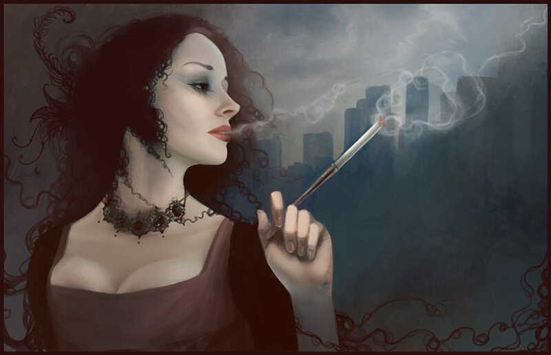 Woman Smoking Cigarette — Gray