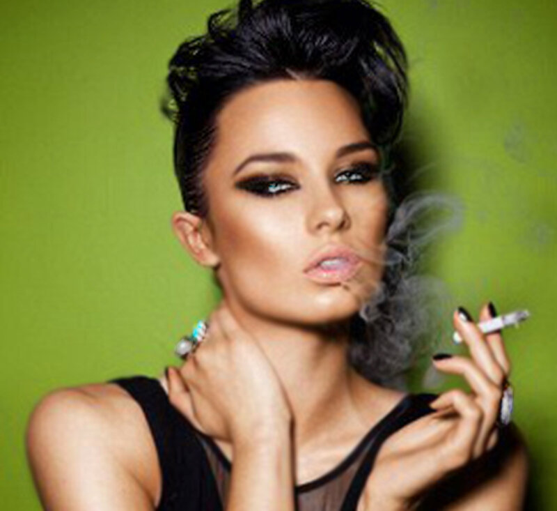 Woman Smoking Cigarette — Green