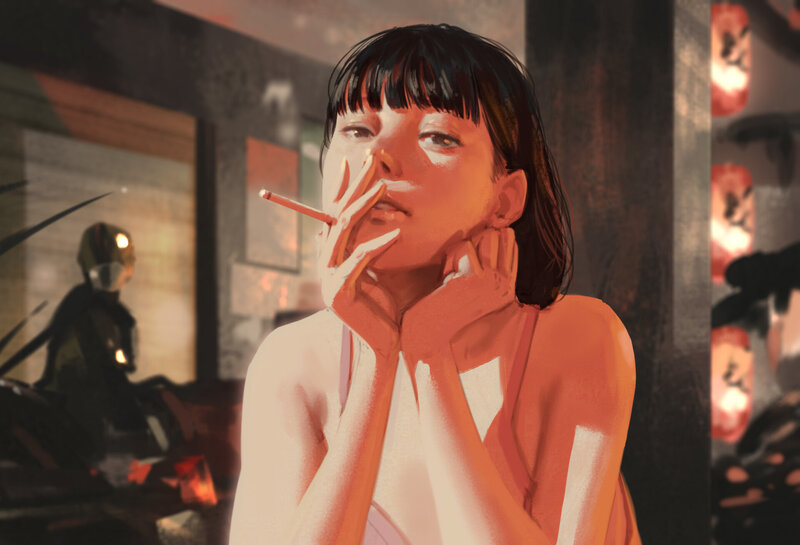 Woman Smoking Cigarette — Orange