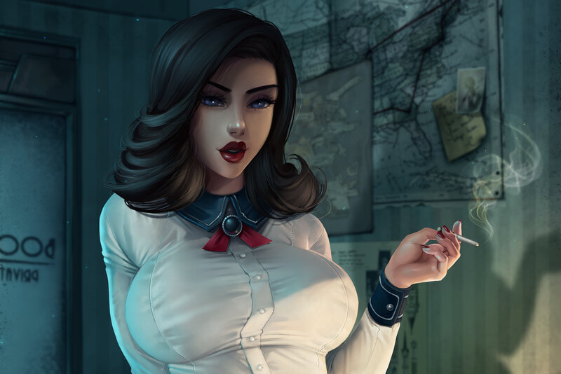 Woman Smoking Cigarette — White, Dramatic, Night