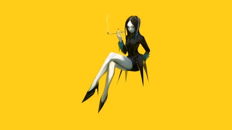 Woman Smoking Cigarette — Yellow, Calm