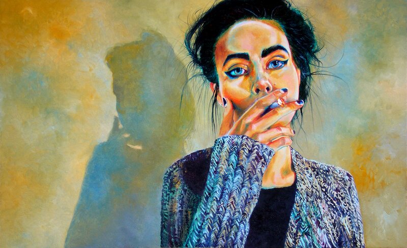 Woman Smoking Cigarette — Yellow