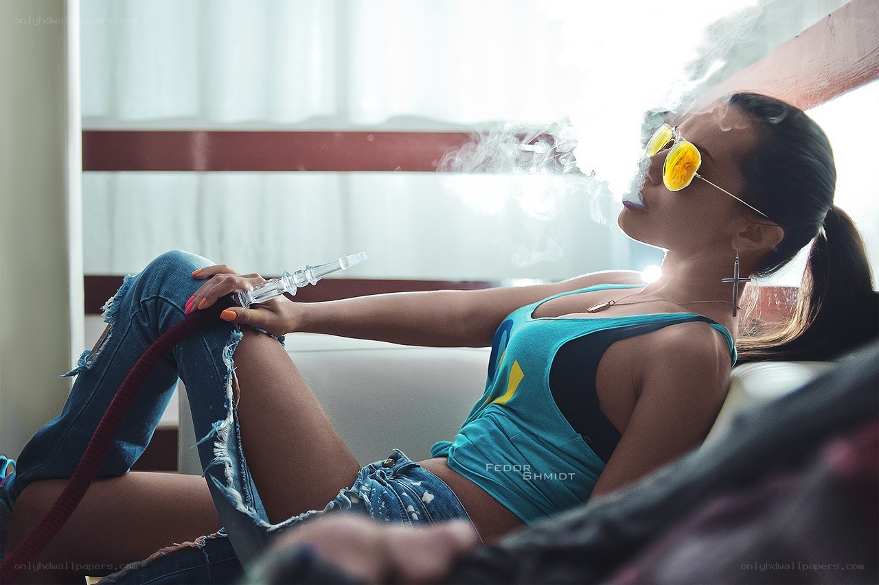woman smoking hookah