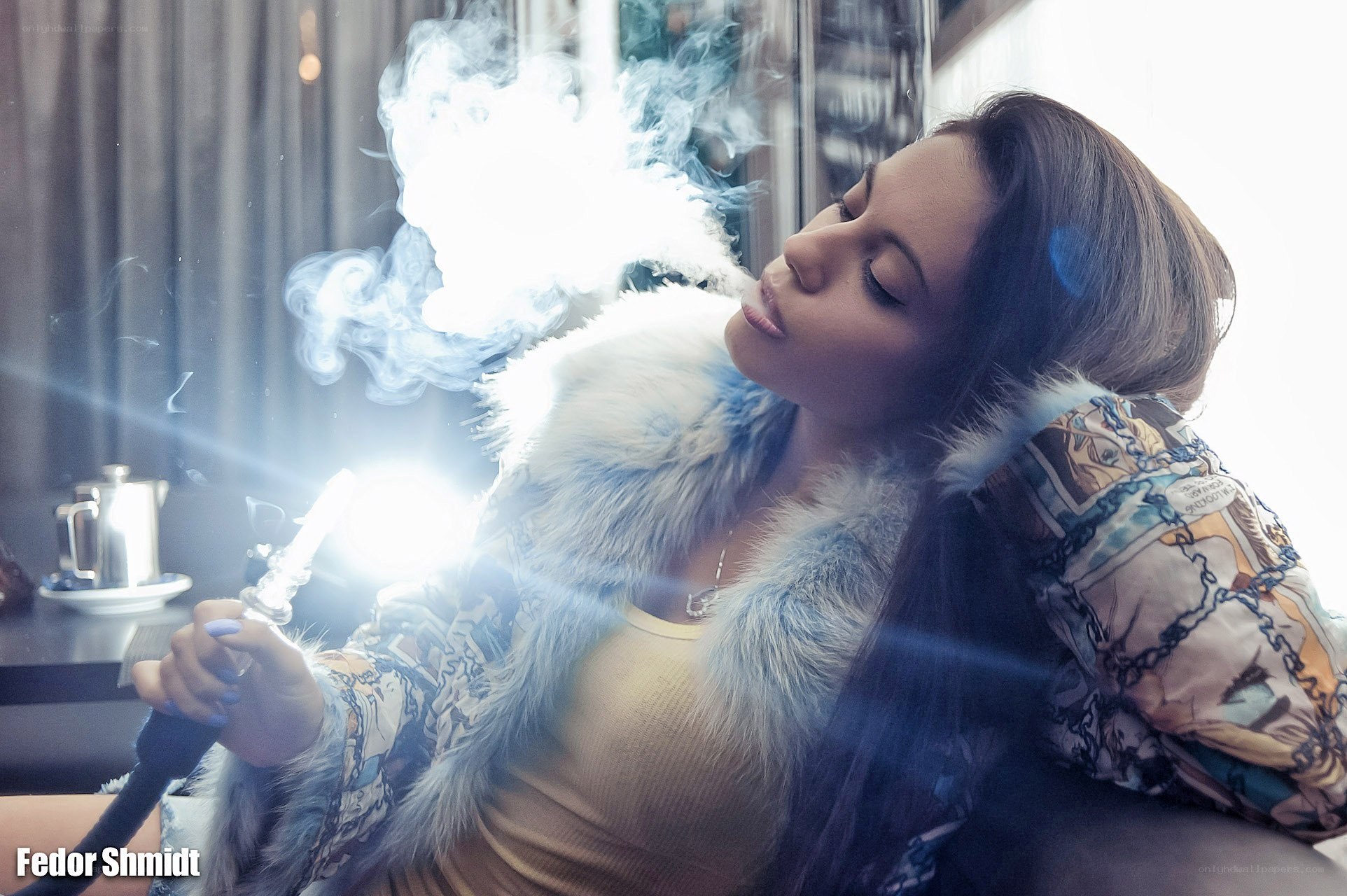 woman smoking hookah