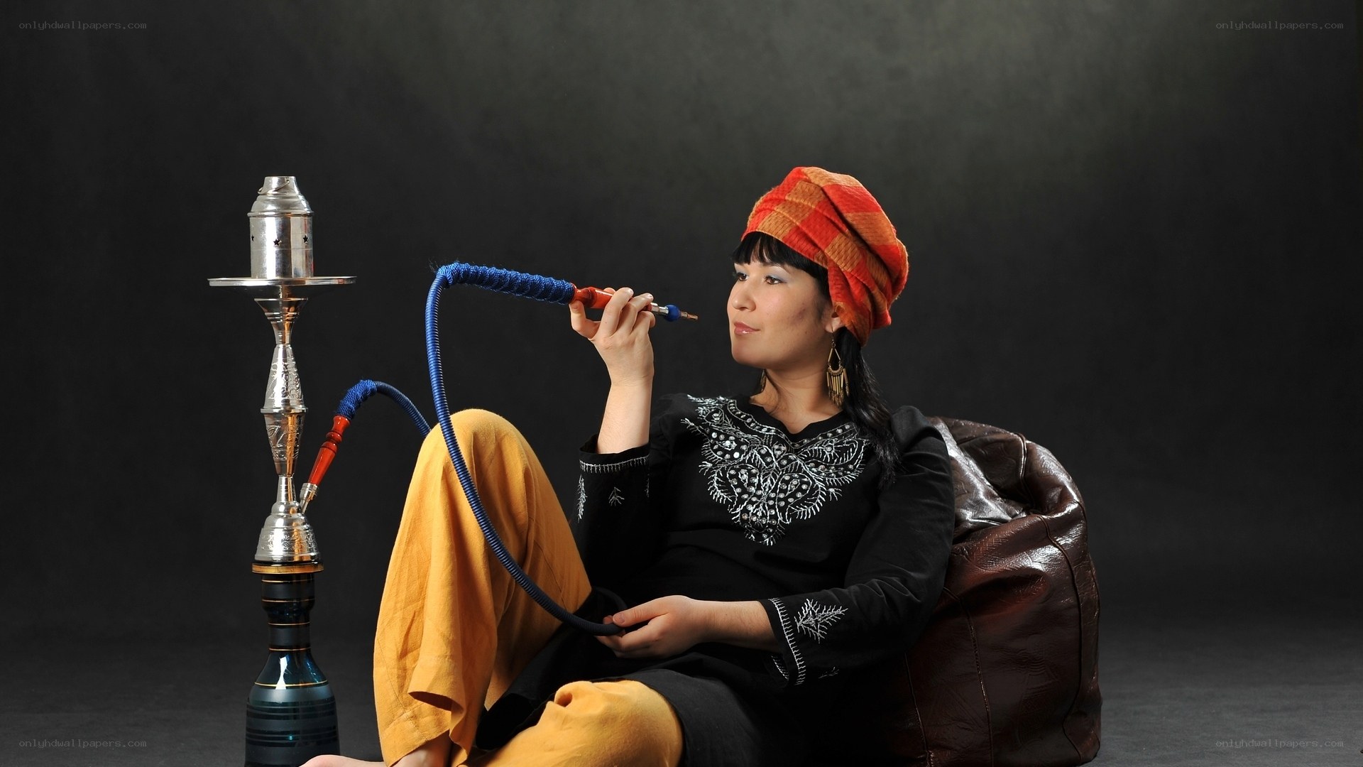 woman smoking hookah